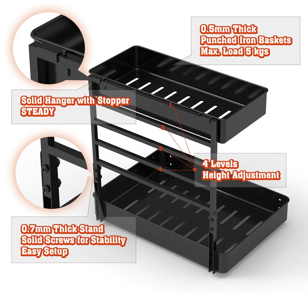 Everie Height-Adjustable 2-Tier Pull-Out Under-Sink Organizer – Heavy-Duty Metal Slide Shelf System