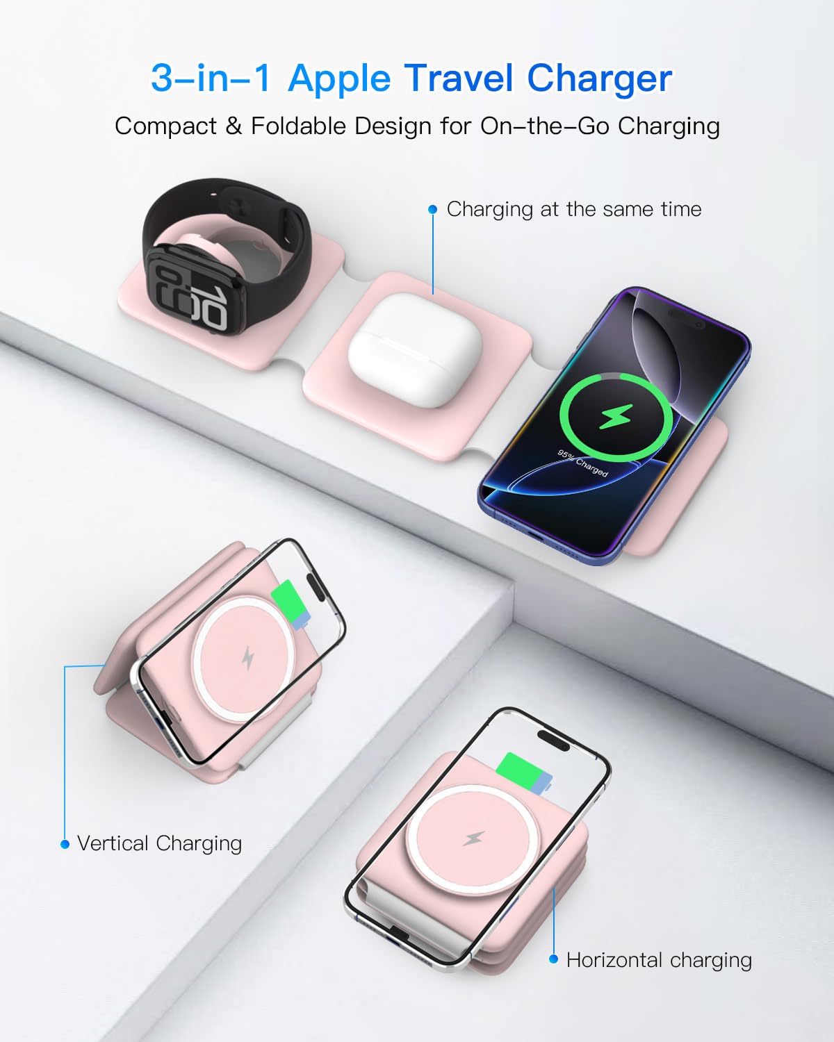 3-in-1 Foldable Magnetic Wireless Charging Station for iPhone, Apple Watch & AirPods