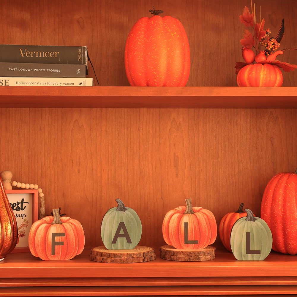 Reversible Wooden Pumpkin Table Decor – “FALL” & “BOO” Double-Sided Autumn & Halloween Decoration for Home