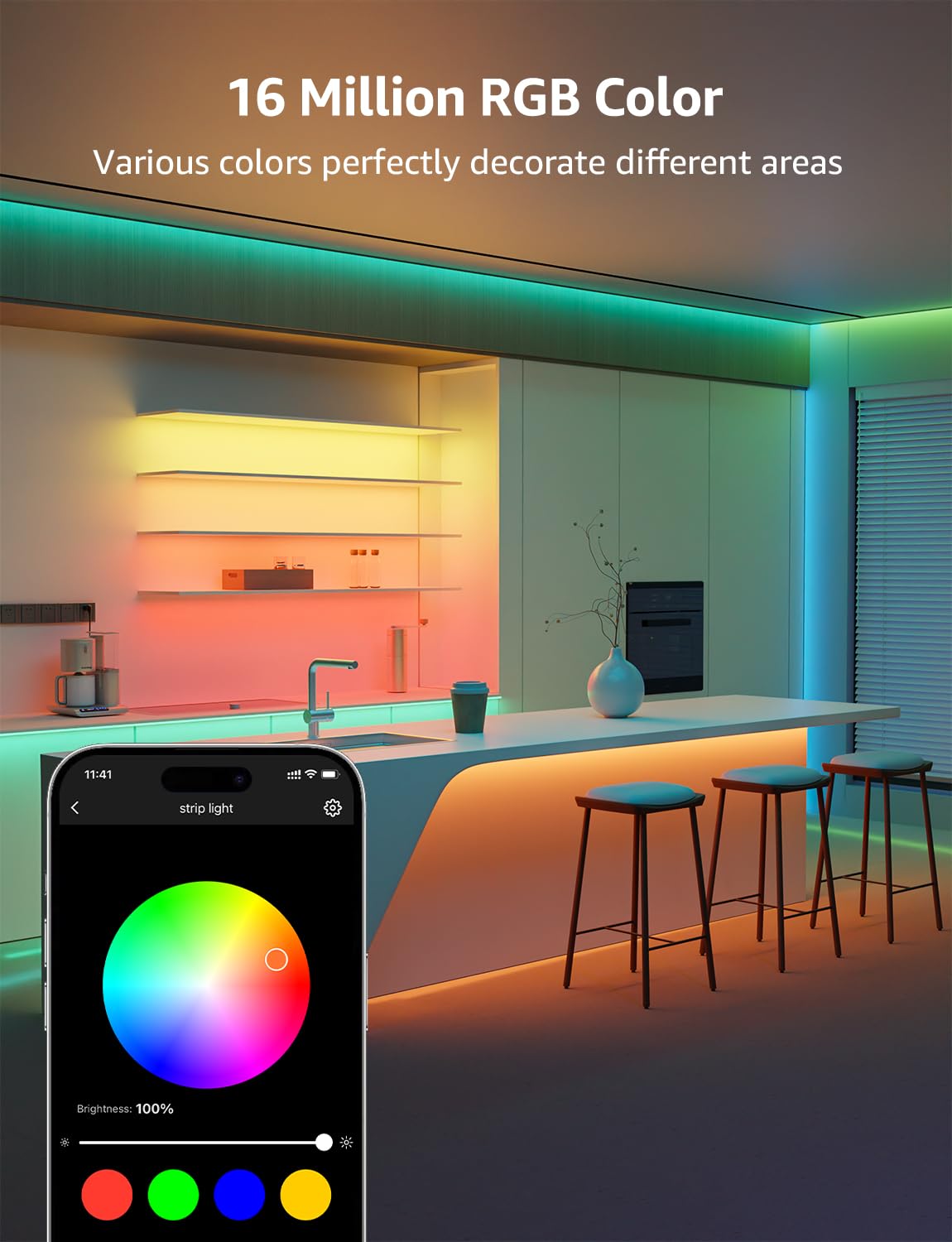 Lepro AI Smart RGB LED Strip Lights – 16M Colors WiFi Music Sync LightGPM Design Assistant