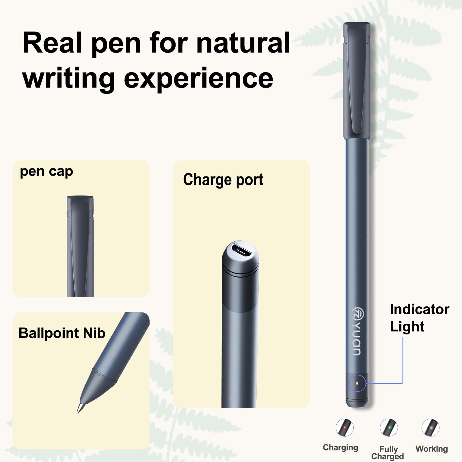 YUAN Smart Pen & Digital Notebook Set with Real-Time App Sync, Offline Storage & Navy PU Leather Cover