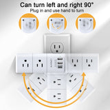 9-in-1 Rotating Power Outlet Extender with USB-C – Surge Protector Wall Charger with 6 AC Ports