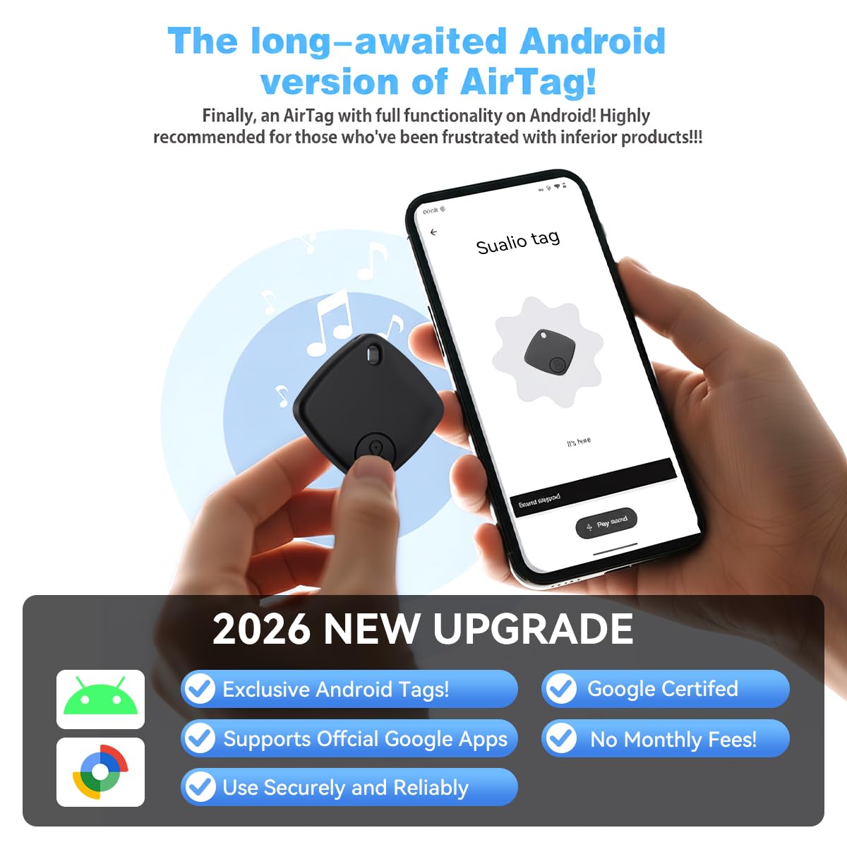 Android Find Hub Bluetooth Tracker Tag 4 Pack, Google Certified Item Finder with Global Tracking and Replaceable Battery