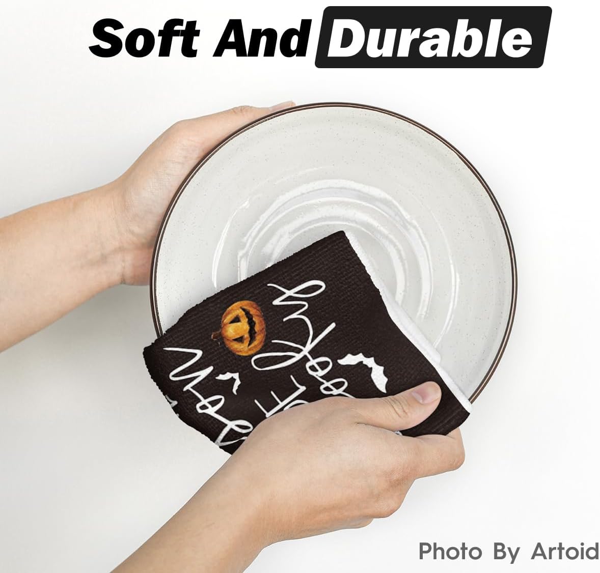 Halloween Kitchen Towels – 4 Pack Soft & Absorbent Dish Towels for Daily Use and Seasonal Kitchen Décor (18x26 Inches, Black)