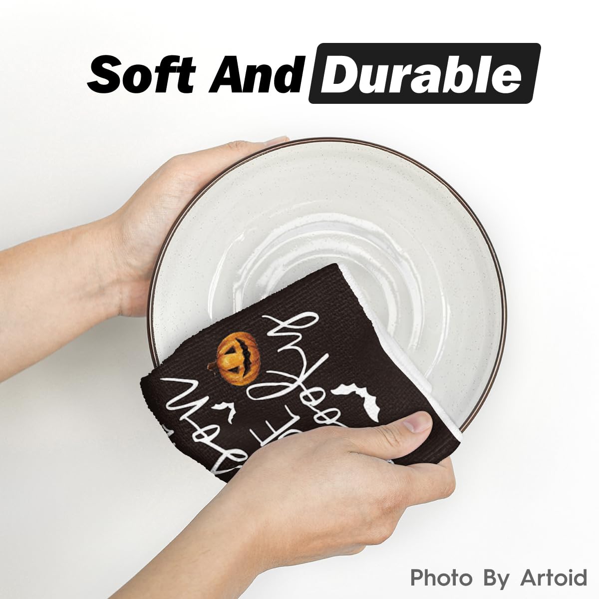 Halloween Kitchen Towels – 4 Pack Soft & Absorbent Dish Towels for Daily Use and Seasonal Kitchen Décor (18x26 Inches, Black)