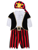 Baby Boy Pirate Costume – Classic Black Cotton Buccaneer Outfit with Hat, Ruffled Top & Jagged Pants for Halloween and Parties