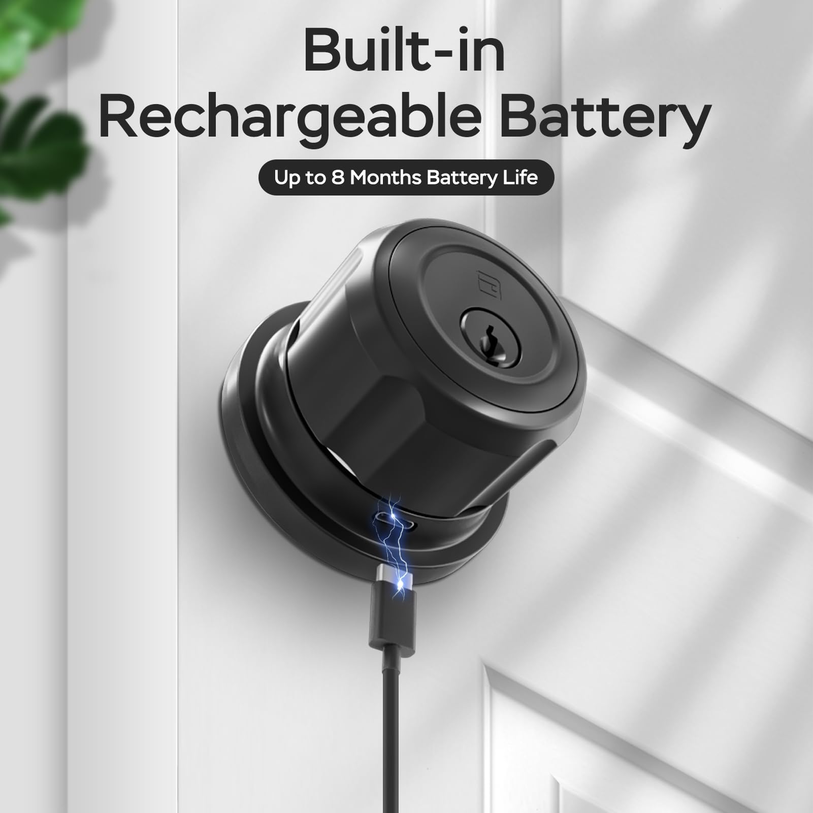 Smart Fingerprint Door Lock with Bluetooth App & Key Access, Rechargeable Digital Door Knob Lock with Voice Control Support