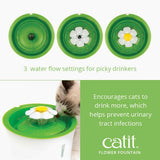 Catit Flower Cat Water Fountain 3L with Triple Action Filter, Ultra Quiet Pump & Multi-Flow Hydration System – BPA-Free Green Pet Fountain