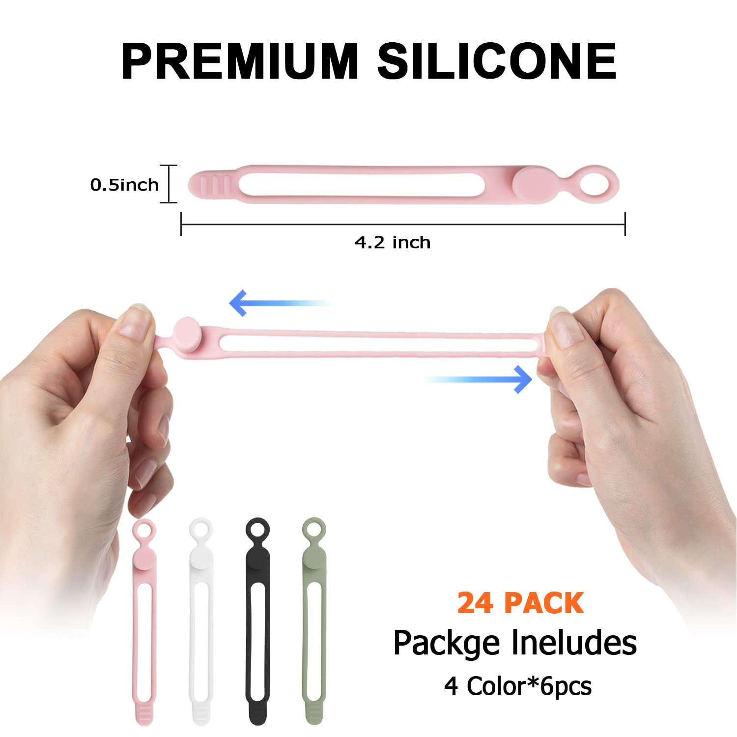 Nearockle Reusable Silicone Cable Ties – Adjustable Cord Organizer Straps for Home, Office & Travel (24-Pack, Multicolor)