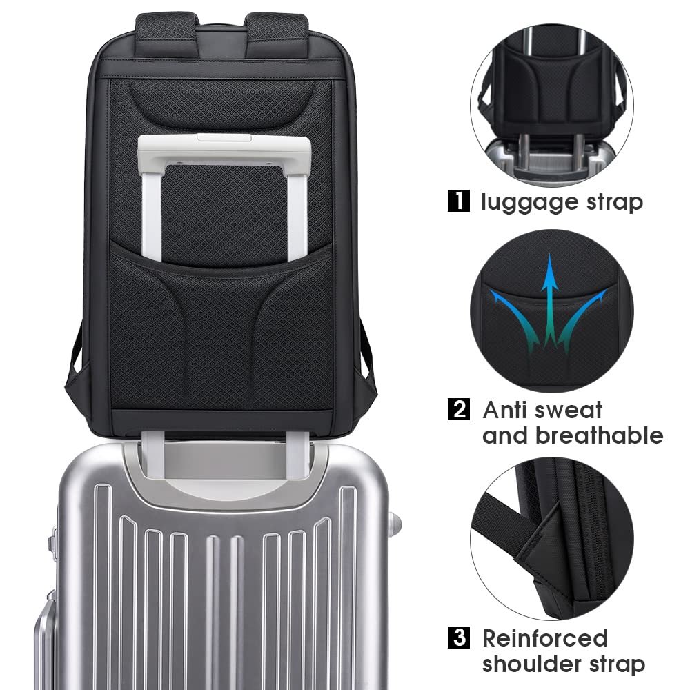 BANGE Waterproof Smart Laptop Backpack – 180° Open Business Travel Backpack with USB Charging Port for 15.6” Laptops (Black)