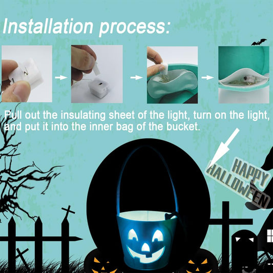 Teal Pumpkin Halloween Trick-or-Treat Bucket with Blue LED Lights – Reusable Felt Candy Bag for Allergy-Friendly Treats