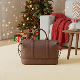 Leather Travel Duffel Bag with Shoe Compartment – Large Waterproof PU Weekender Carry-On Bag (Brown)