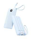 10000mAh Portable Power Bank with Built-in Charging Cables & LED Battery Indicator – Multi Device Travel Charger Blue
