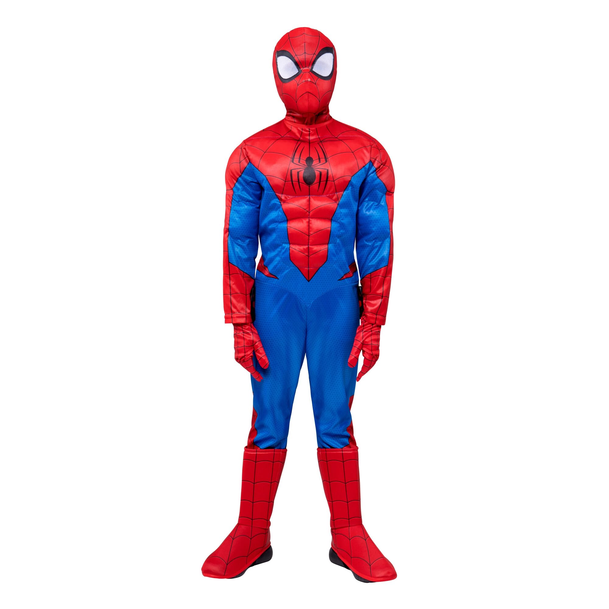 Marvel Spider-Man Youth Deluxe Costume – Padded Jumpsuit with Gloves & Detachable Fabric Mask for Kids