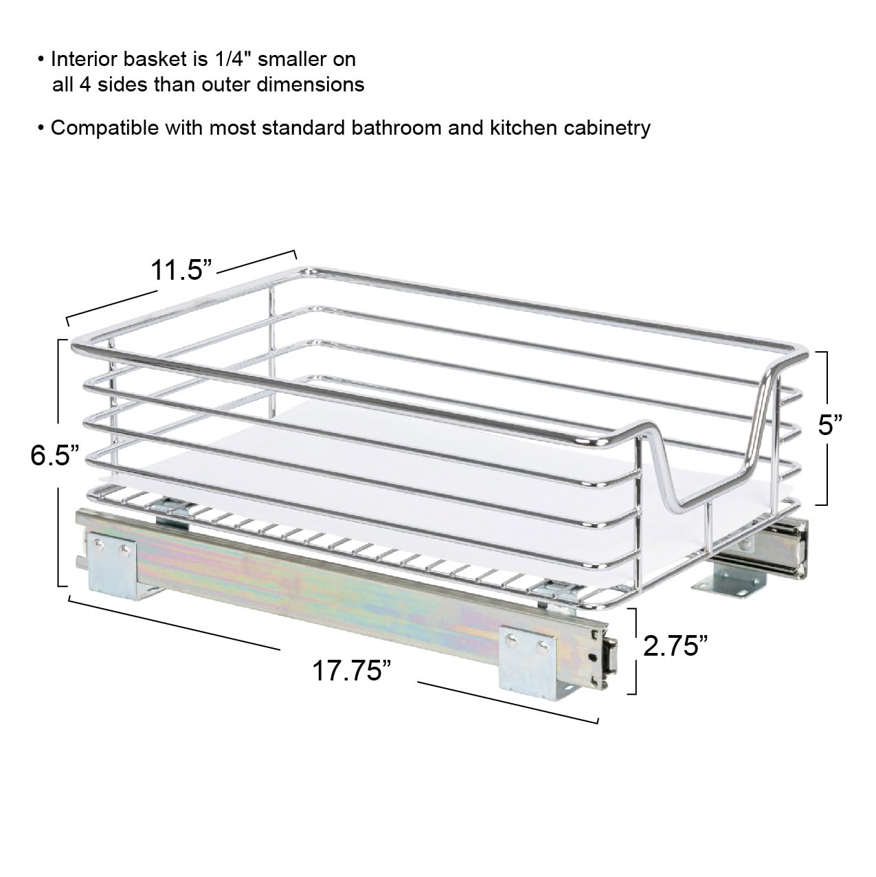 Household Essentials Glidez Single-Tier Pull-Out Cabinet Organizer – Chrome Slide-Out Storage with Protective Liner