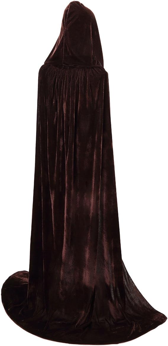 Brown Velvet Hooded Cloak for Adults – Full-Length Witch & Vampire Cape with Large Hood