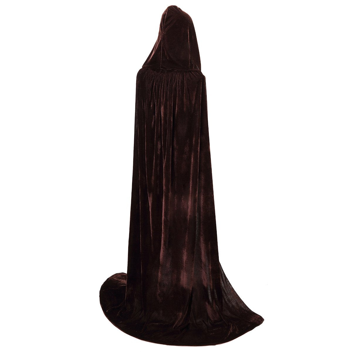 Brown Velvet Hooded Cloak for Adults – Full-Length Witch & Vampire Cape with Large Hood
