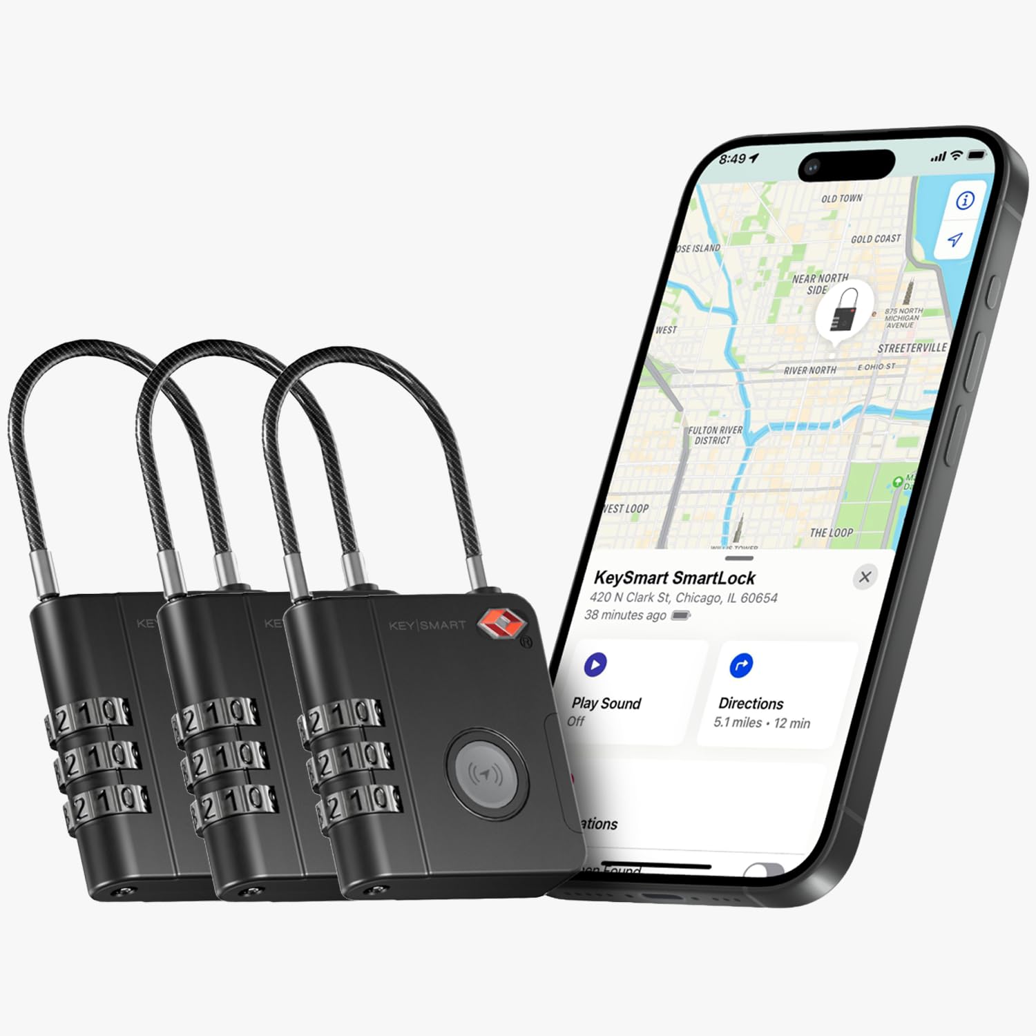 Smart TSA Luggage Lock with Apple Find My Tracking, GPS Locator Travel Padlock with Replaceable Battery