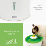 Catit Flower Cat Water Fountain 3L with Triple Action Filter, Ultra Quiet Pump & Multi-Flow Hydration System – BPA-Free Green Pet Fountain
