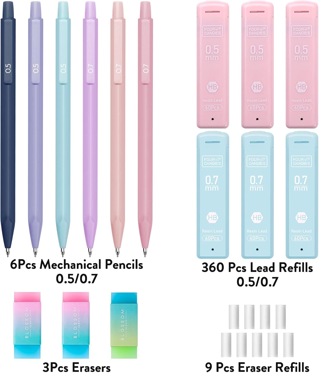 Pastel Mechanical Pencil Set with 360 HB Leads