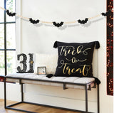 Black Felt Bat & Wood Bead Garland 🎃 – 5ft Rustic Halloween Mantel Banner for Spooky Home Décor