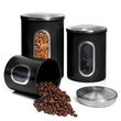 Airtight Metal Kitchen Canister Set – 3-Piece Stainless Steel Storage with Window (Black)