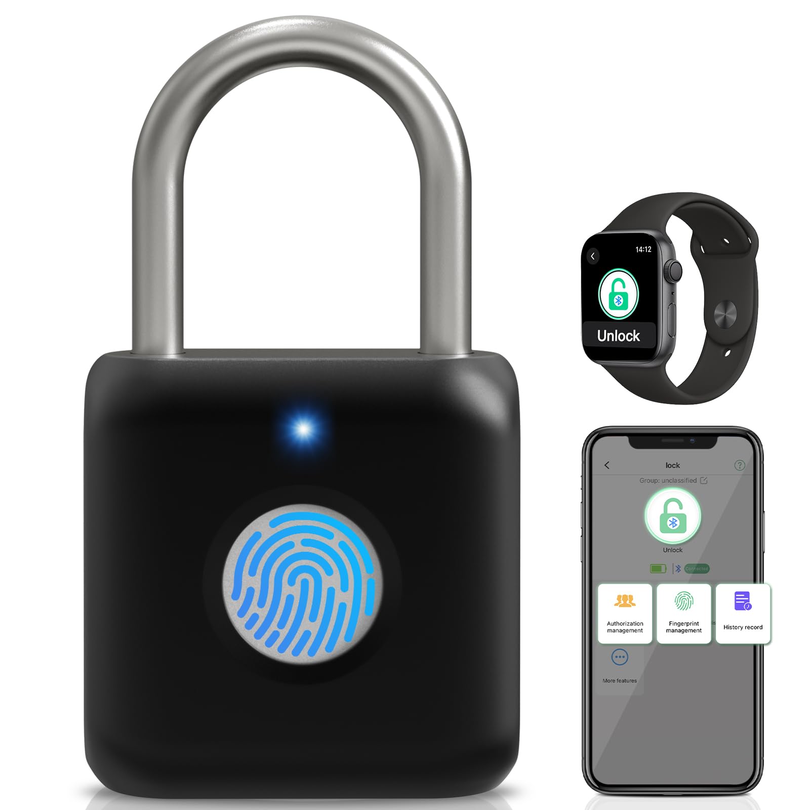 Bluetooth Fingerprint Smart Padlock with App Control, USB Rechargeable Biometric Locker Lock for Gym, Luggage & Storage