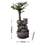 4-Bowl Rockery Tabletop Water Fountain with LED & Self-Watering Plant Pot (Indoor Zen Garden)