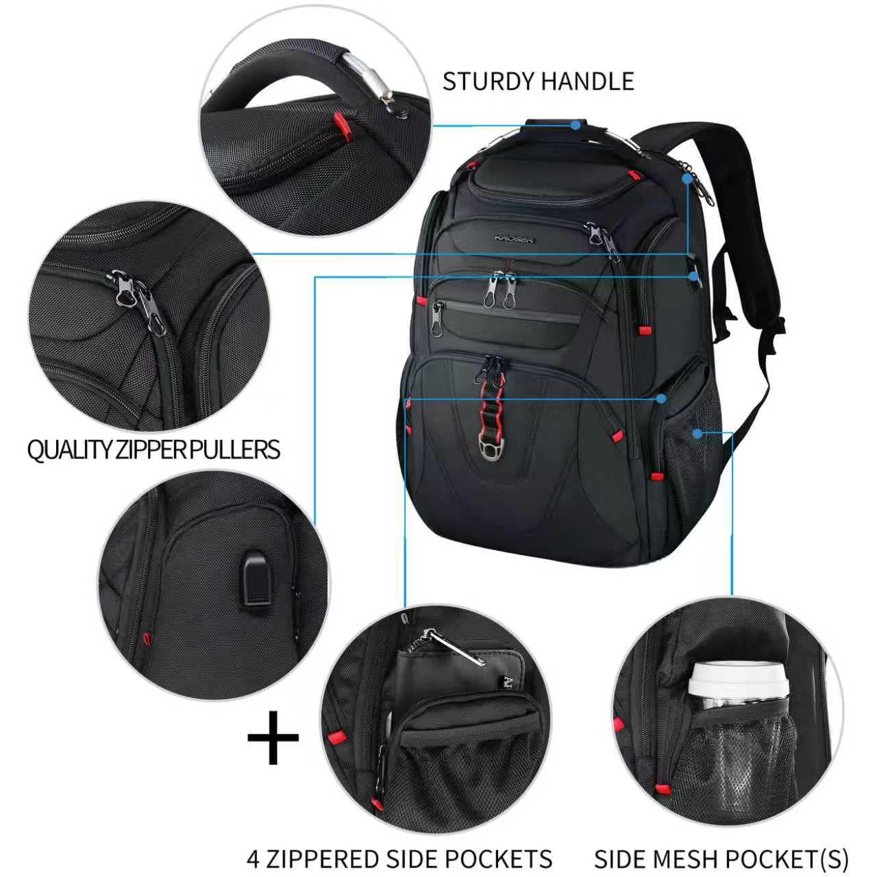 KROSER TSA Friendly 17.3” Laptop Backpack with USB Port, RFID Protection & Water-Repellent Design