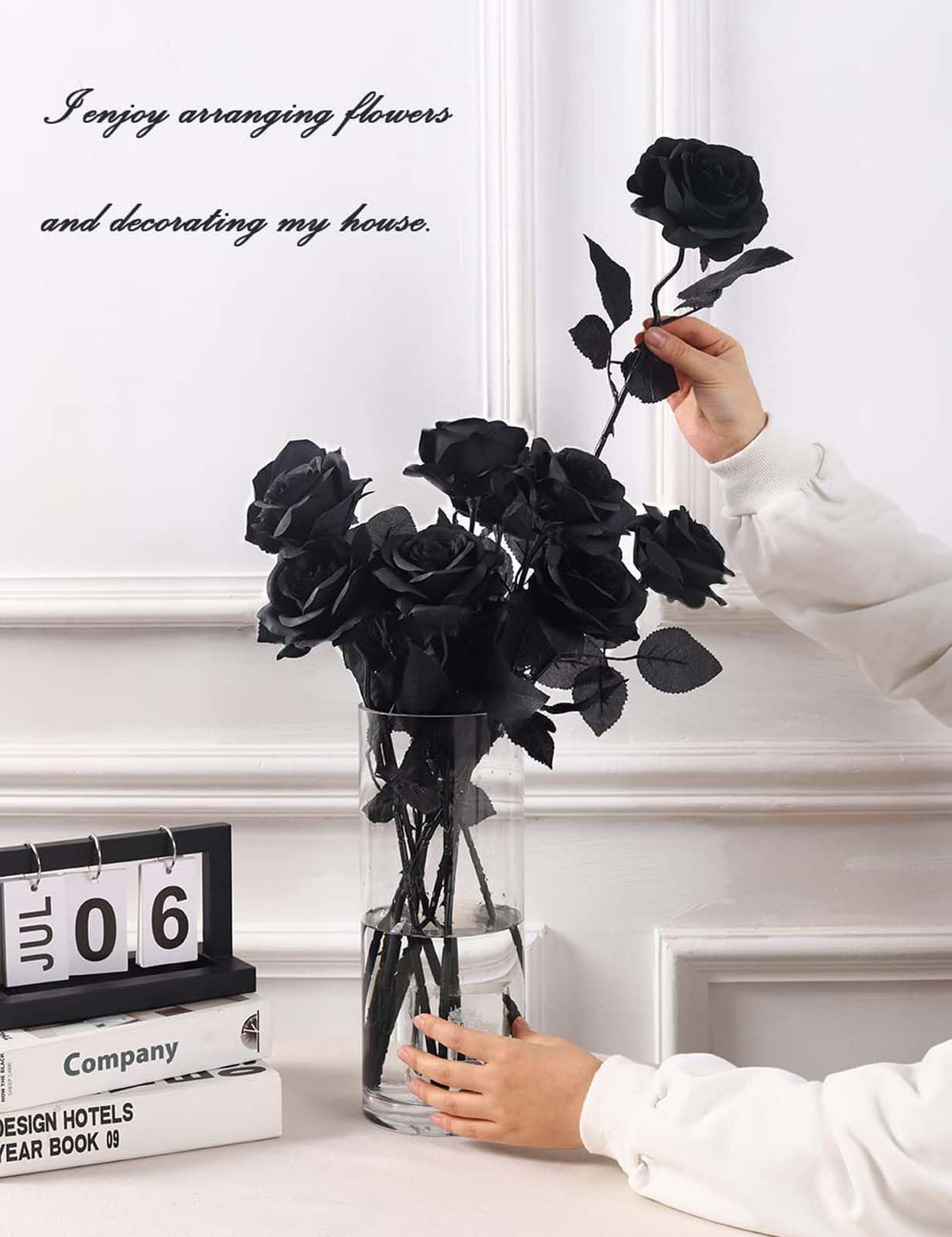 Artificial Black Roses – 12PCS 21" Long Stem Silk Flowers for Halloween, Gothic Wedding & Home Decor