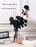 Artificial Black Roses – 12PCS 21" Long Stem Silk Flowers for Halloween, Gothic Wedding & Home Decor