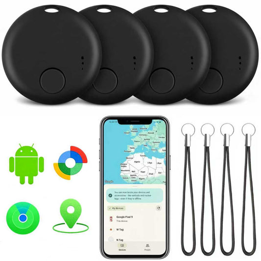 Dual System Bluetooth Tracker Tags 4-Pack, Apple Find My & Google Find Hub Compatible Item Locator with Sound Alert