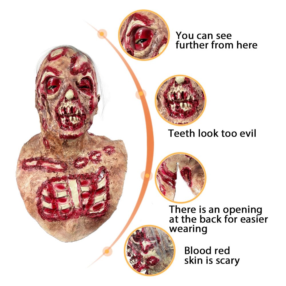 Red Bloody Zombie Mask – Ultra-Realistic Latex Horror Face for Halloween & Haunted Houses 🩸💀