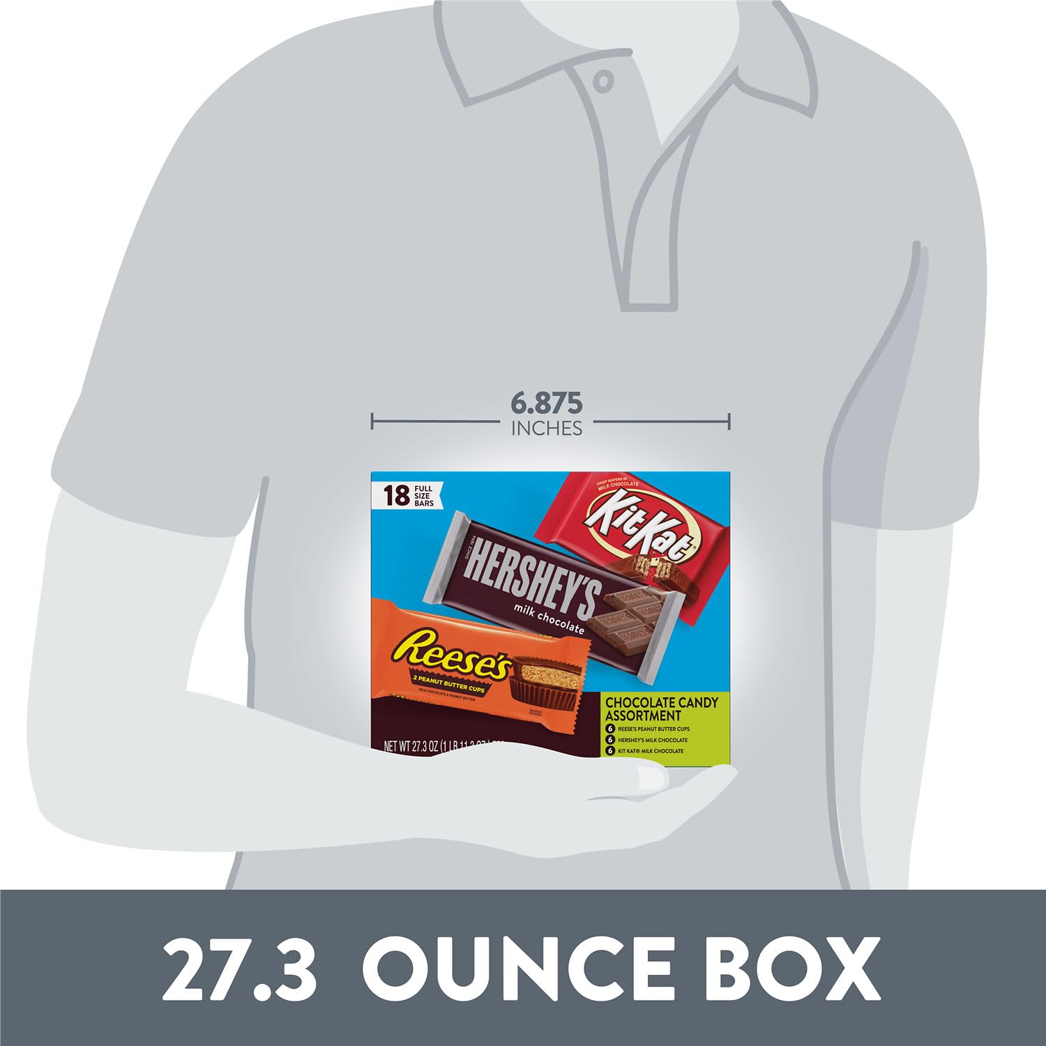 HERSHEY’S, KIT KAT & REESE’S Assorted Milk Chocolate Bars – 27.3 oz Variety Pack (18 Full-Size Bars)