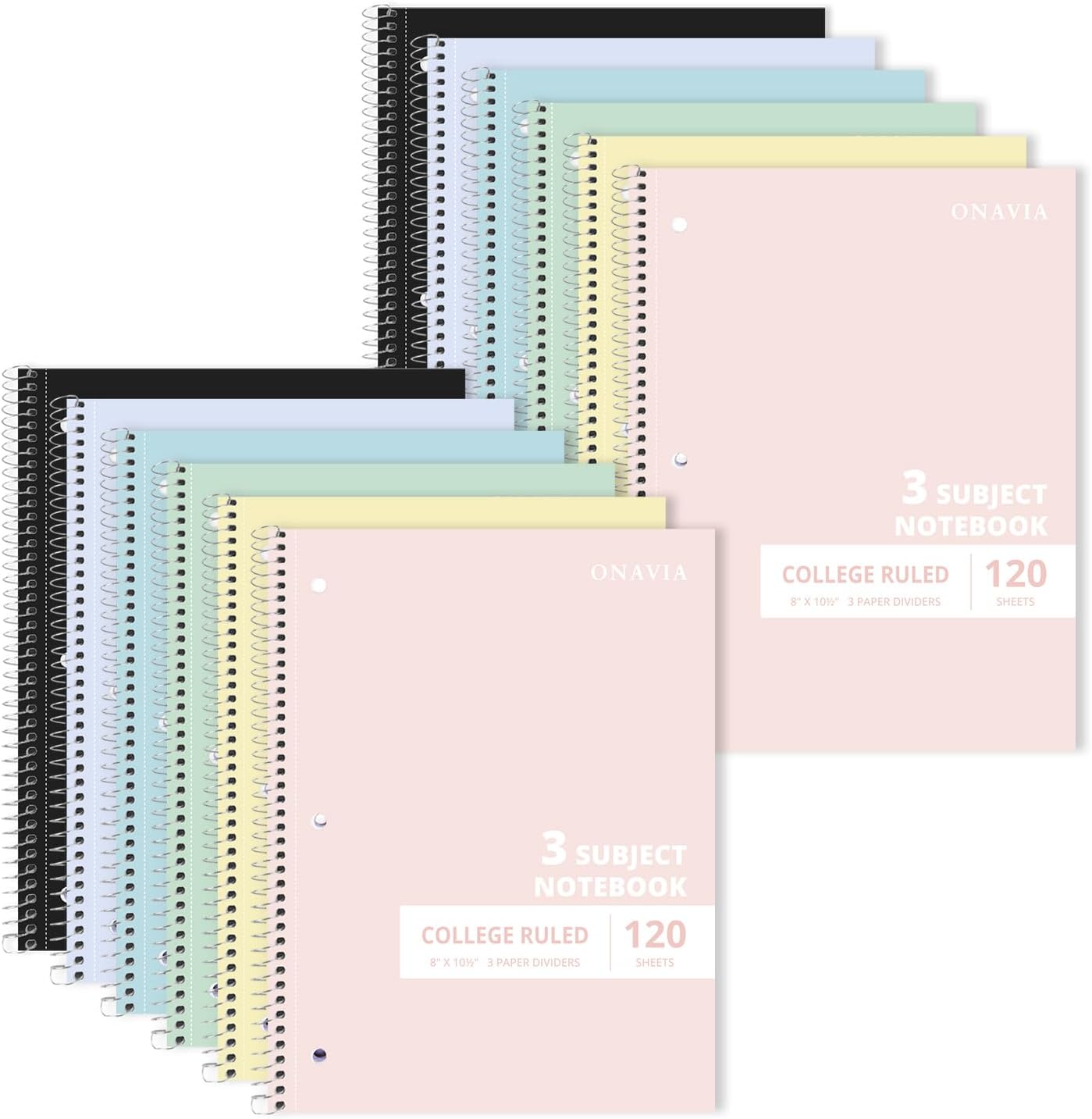 Assorted 5-Pack 3-Subject College Ruled Notebooks