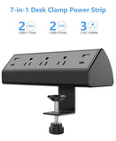 Desk Clamp Power Strip with USB-C Fast Charging 7-Port Surge Protector Mountable Charging Station Black