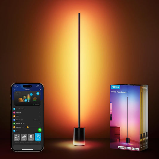 60” RGBICWW Smart Floor Lamp with Matter, 1725lm Brightness & Dual-Zone Lighting Design – Black