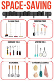 FODARSAI Wall-Mounted Mop & Broom Holder – Stainless Steel Organizer with 5 Grips and 4 Hooks for Home & Garage (Black)