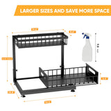 L-Shaped Under Sink Organizer – 2-Tier Heavy-Duty Metal Pull-Out Storage with Adjustable Height (Black, 2-Pack)