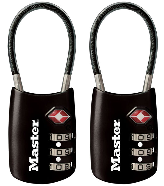 Master Lock TSA Accepted Combination Luggage Lock with Flexible Steel Cable, Resettable 3-Dial Travel Padlock