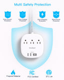7-in-1 Desktop Power Strip with USB-C & USB Ports, Flat Plug Extension Cord with 3 Outlets and Fast Charging Station for Home & Office