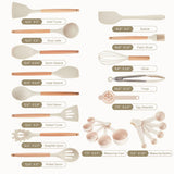 34-Piece Silicone Kitchen Utensil Set with Wooden Handles – Heat Resistant, Non-Stick Safe (Cream White)