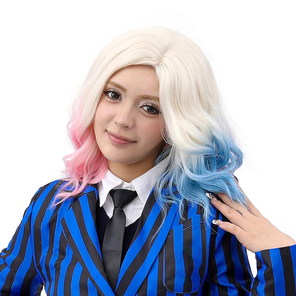 Enid Sinclair Inspired Wig – Short Pink & Blue Wavy Cosplay Hair for Women (Color: Enid-3)
