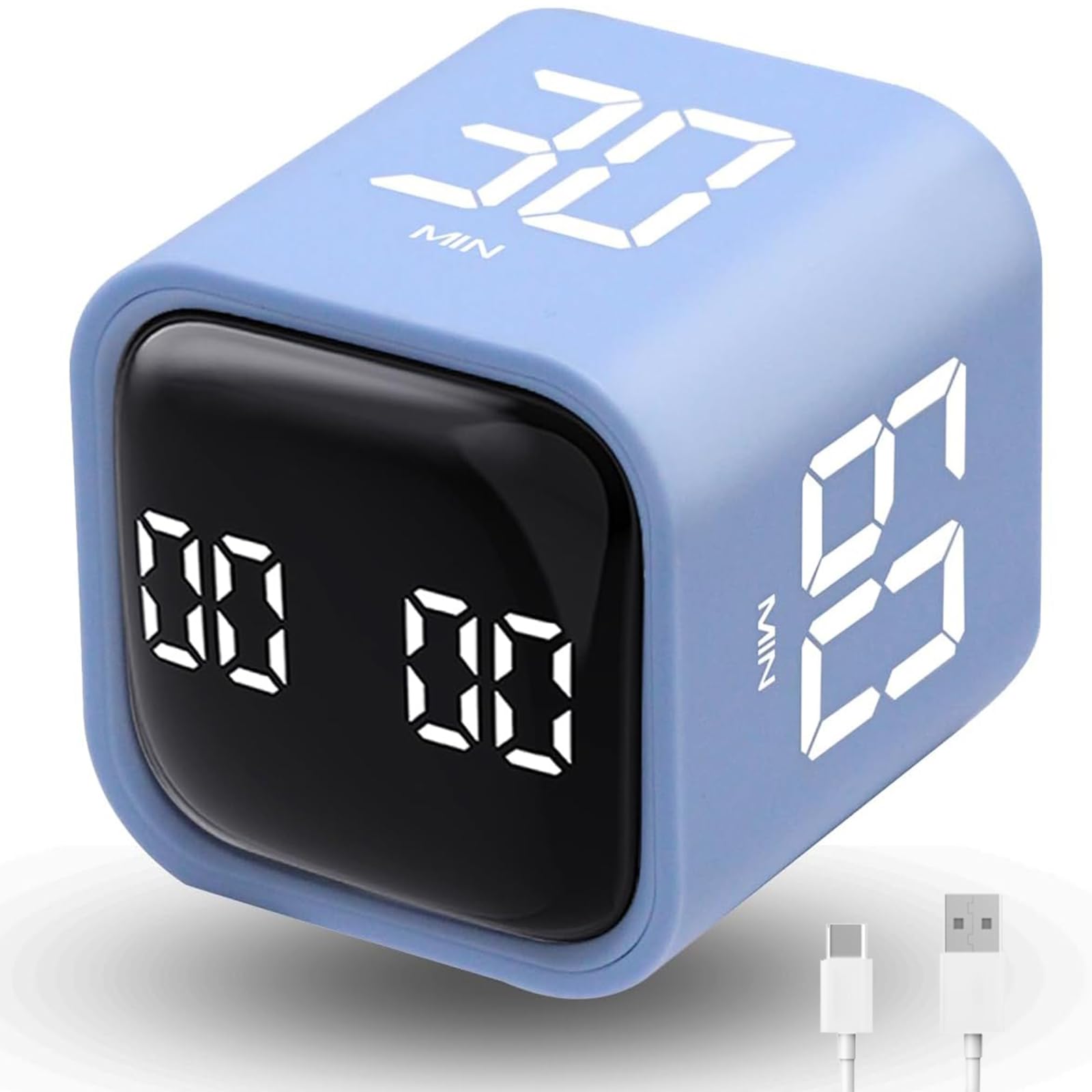 Productivity Timer Cube with Flip Control, Custom Countdown & Count-Up, Silent Vibration Desk Timer for Work, Study & Kitchen – Blue