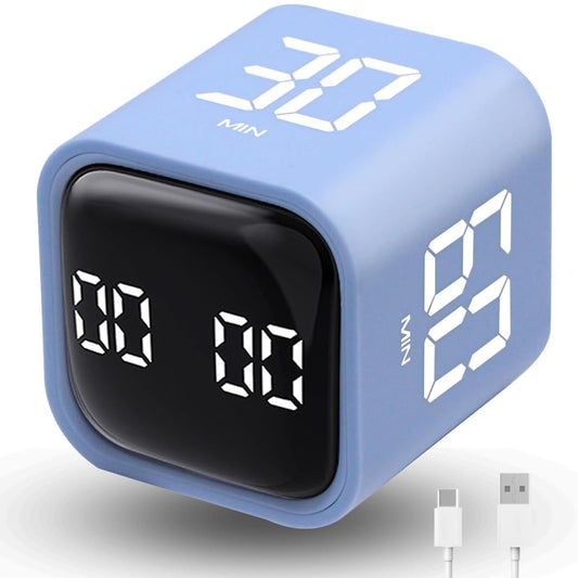 Productivity Timer Cube with Flip Control, Custom Countdown & Count-Up, Silent Vibration Desk Timer for Work, Study & Kitchen – Blue