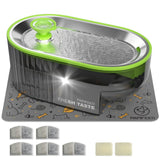2.5L Stainless Steel Cat Water Fountain with LED Water Level Window, USB Powered Quiet Pump & Waterproof Silicone Mat – Green
