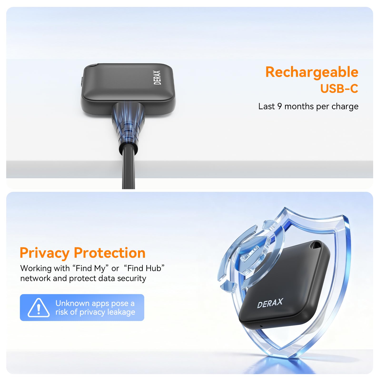 Dual Compatible USB-C Rechargeable Bluetooth Tracker Tag, Apple Find My and Google Find My Device Smart Locator (Black & White)