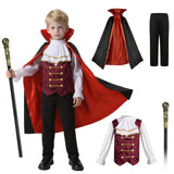 Kids Red Count Dracula Costume Set – Cape, Top, Pants & Scepter (Ages 4–12)