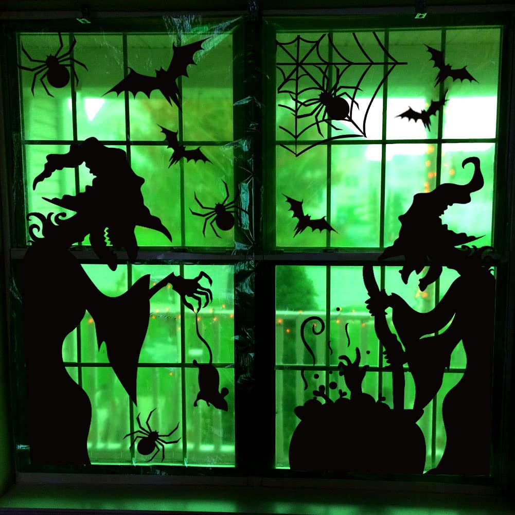 Halloween Witch Window Clings – 44 PCS Double-Sided Reusable Stickers for Glass Doors & Windows
