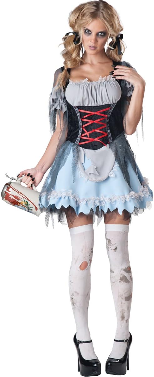 Women’s Gothic Maid Costume – Grey & Black Haunted Dress with Attached Petticoat and Apron 🕸️🖤👻